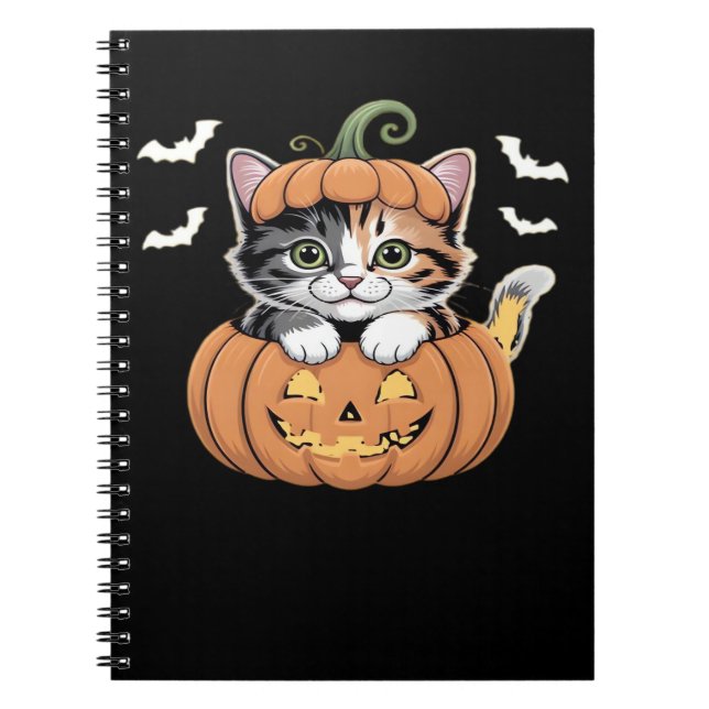 Cute Halloween Kitten in a Pumpkin Classic T-Shirt Notebook (Front)