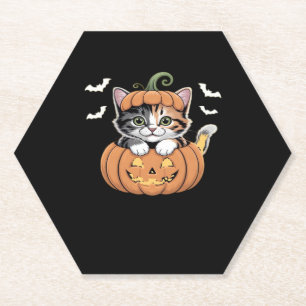 Cute Halloween Kitten in a Pumpkin Classic T-Shirt Paper Coaster