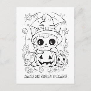 Cute Halloween Kitty Colour Your Own  Postcard