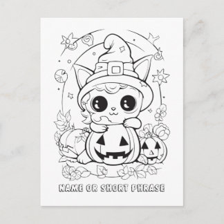 Cute Halloween Kitty Colour Your Own  Postcard