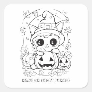 Cute Halloween Kitty Colour Your Own  Square Sticker