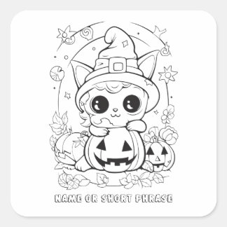 Cute Halloween Kitty Colour Your Own  Square Sticker