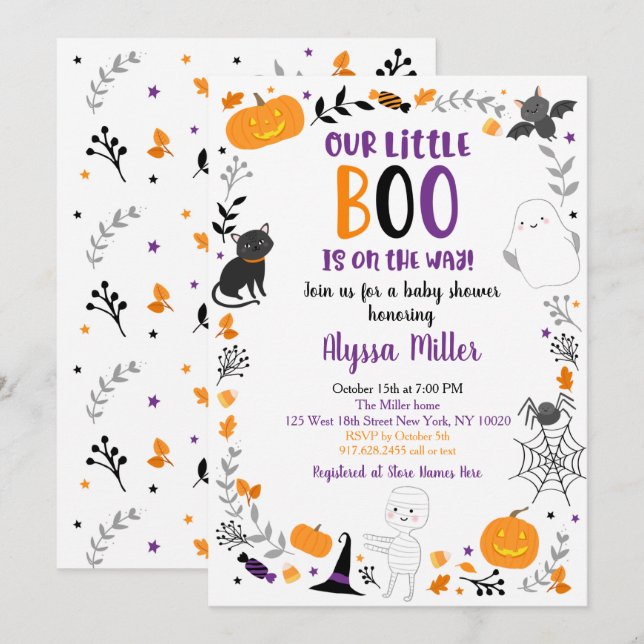 Cute Halloween Little Boo Baby Shower Invitation (Front/Back)
