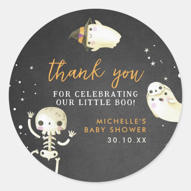 Cute Halloween Little Boo Baby Shower Thank You Classic Round Sticker (Front)