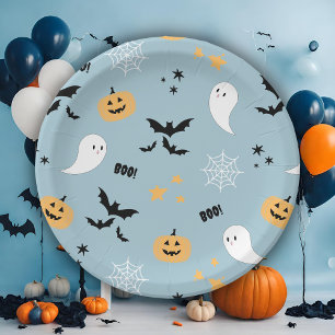 Cute Halloween Little Boo Blue Paper Plate