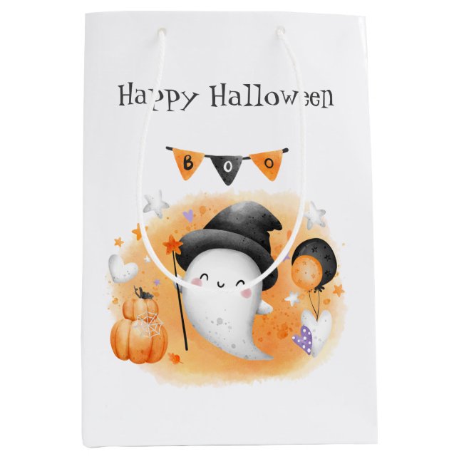 Cute Halloween Little Boo Orange Medium Gift Bag (Front)