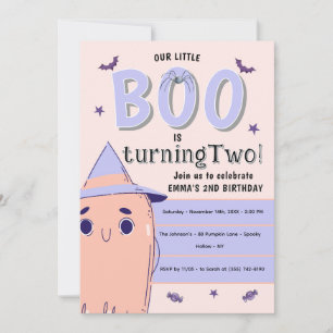 Cute Halloween Little Boo Turning Two Birthday Invitation