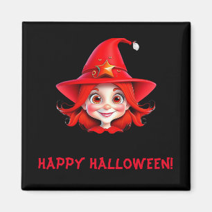 Cute Halloween Little Witch Red Hair Magic Magnet