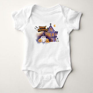 Cute Halloween Logo for Kids | Funny Pumpkin Ghost Baby Bodysuit