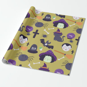Cute Halloween Magic and Witch Attributes Wrapping Paper