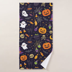 Cute Halloween Magic Night Pattern Ghost Witch Cat Bath Towel