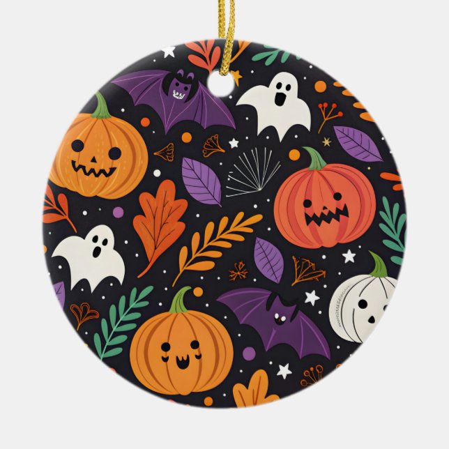 Cute Halloween Magic Pattern Ceramic Tree Decoration (Front)