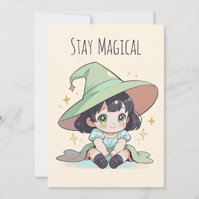 Cute Halloween Magical Kawaii Baby Witch  Holiday Card (Front)