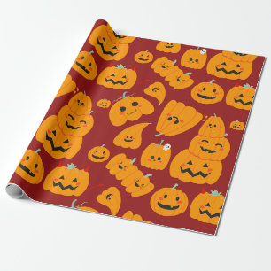 Cute Halloween Merry Happy Pumpkins Wrapping Paper