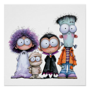 Cute Halloween Monster Friends Spooky Poster