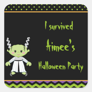 Cute Halloween Monster Girl Halloween 'I Survived' Square Sticker