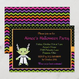 Cute Halloween Monster Girl Halloween Party Invitation