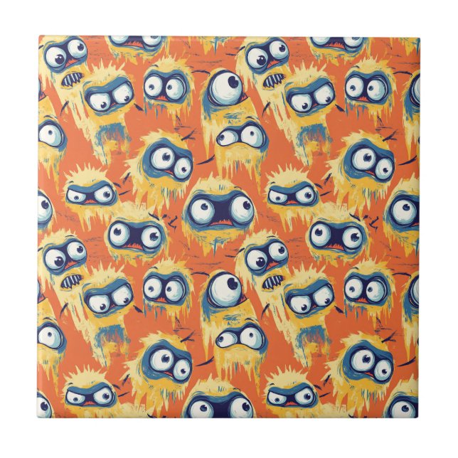 Cute Halloween Monster Yellow Orange Tile (Front)
