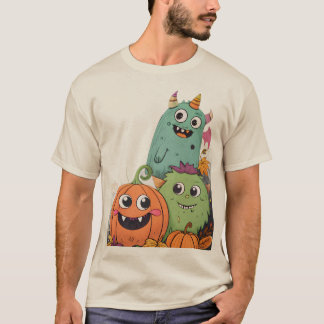 Cute Halloween Monsters and Pumpkin Friends T-Shirt