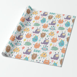 Cute Halloween Monsters   Baby Shower Wrapping Paper