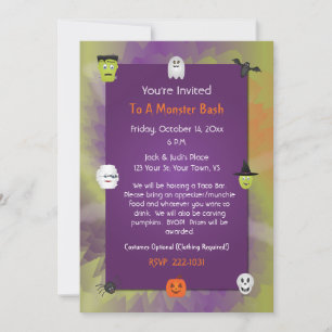 Cute Halloween Monsters Invitation Flat Card