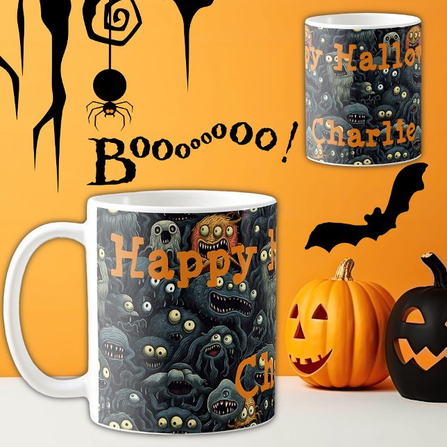 Cute Halloween Monsters, Personalised Name Coffee Mug (Creator Uploaded)