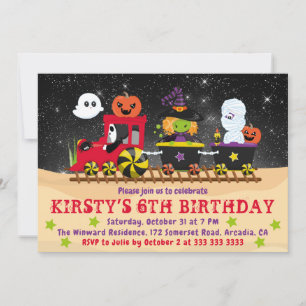 Cute Halloween Monsters Train Birthday Invitation