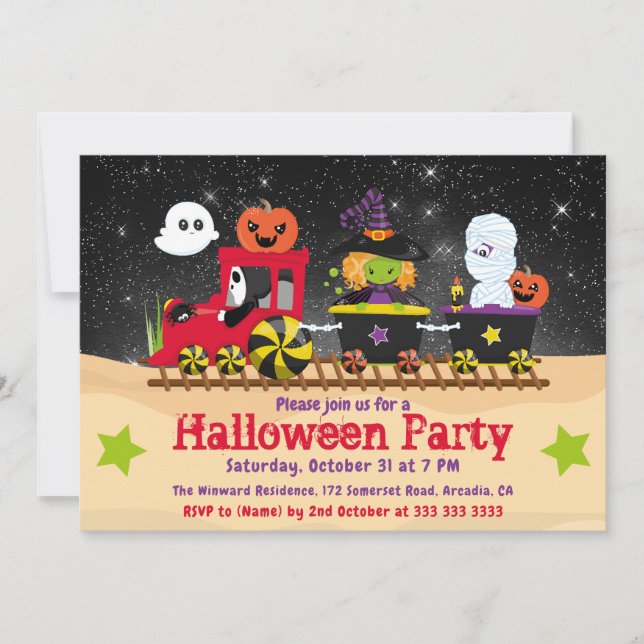 Cute Halloween Monsters Train Invitation (Front)