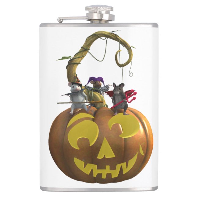 Cute Halloween Mouse Trio Hip Flask (Front)