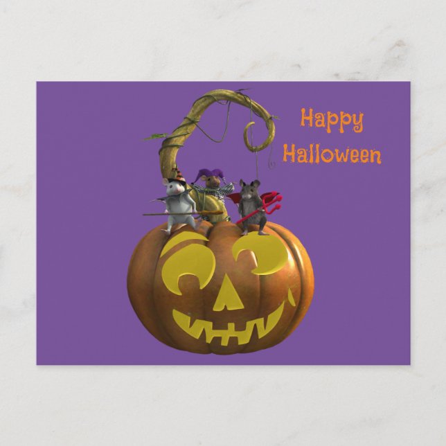 Cute Halloween Mouse Trio Postcard (Front)