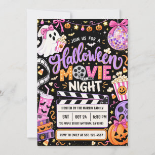 Cute Halloween Movie Night Ghost Pumpkin Party Invitation