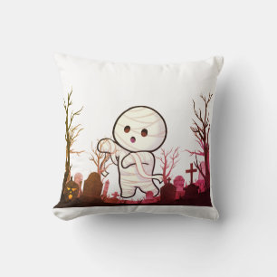 Cute Halloween Mummy in Spooky Graveyard – Funny & Cushion