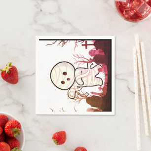 Cute Halloween Mummy in Spooky Graveyard – Funny & Napkin