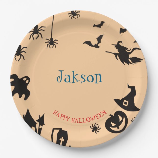 Cute Halloween Name Paper Plates – Personalised  (Front)