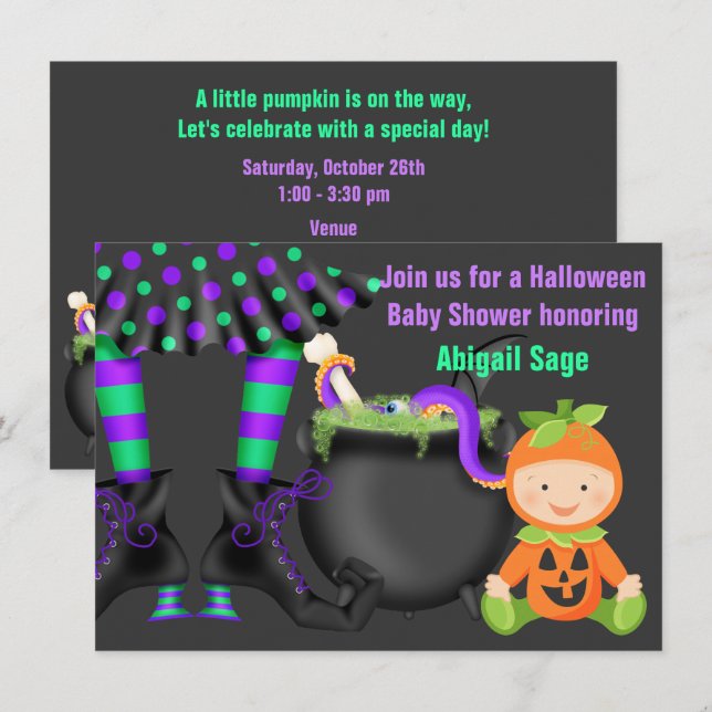 Cute Halloween Neutral Pumpkin Baby Shower Invitation (Front/Back)
