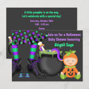 Cute Halloween Neutral Pumpkin Baby Shower Invitation