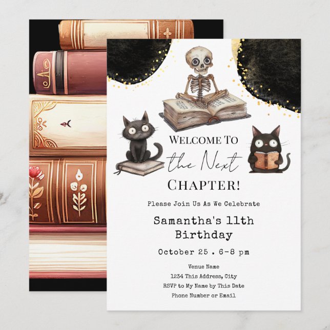 Cute Halloween Next Chapter 11th Birthday Invitation (Front/Back)