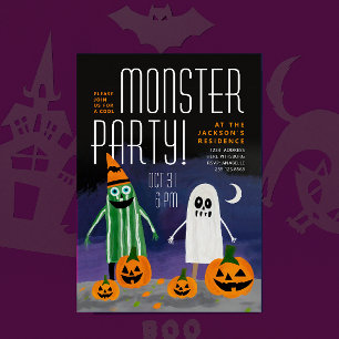 Cute Halloween Night Monster Pumpkin Paint Party Invitation