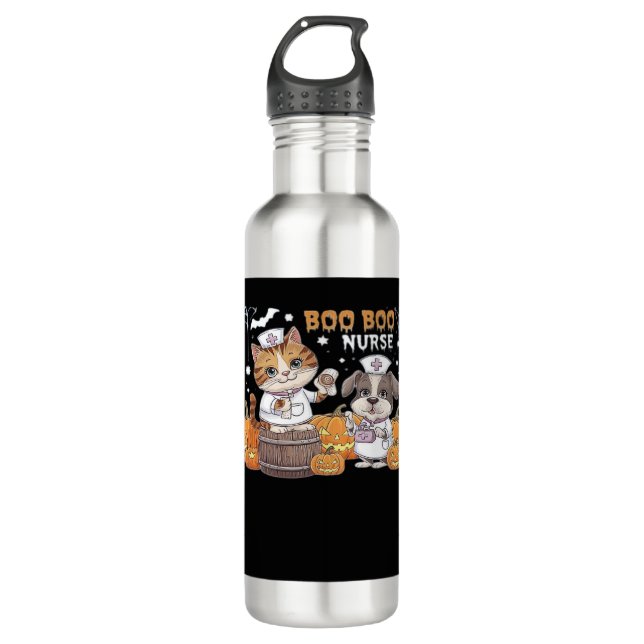 Cute Halloween Nurse Cat and Dog with Pumpkins Cla 710 Ml Water Bottle (Front)
