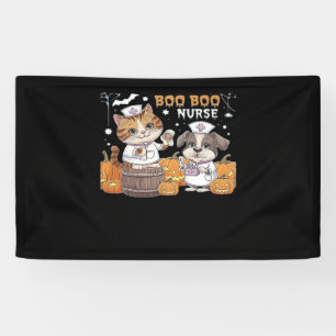 Cute Halloween Nurse Cat and Dog with Pumpkins Cla Banner