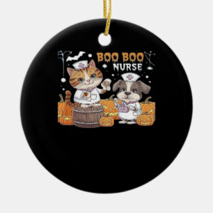 Cute Halloween Nurse Cat and Dog with Pumpkins Cla Ceramic Tree Decoration