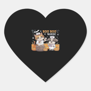 Cute Halloween Nurse Cat and Dog with Pumpkins Cla Heart Sticker