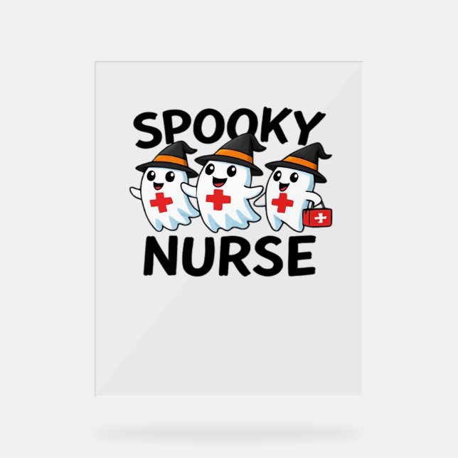 Cute Halloween Nurse Ghosts Cartoon Classic T-Shir Acrylic Sign (Front)