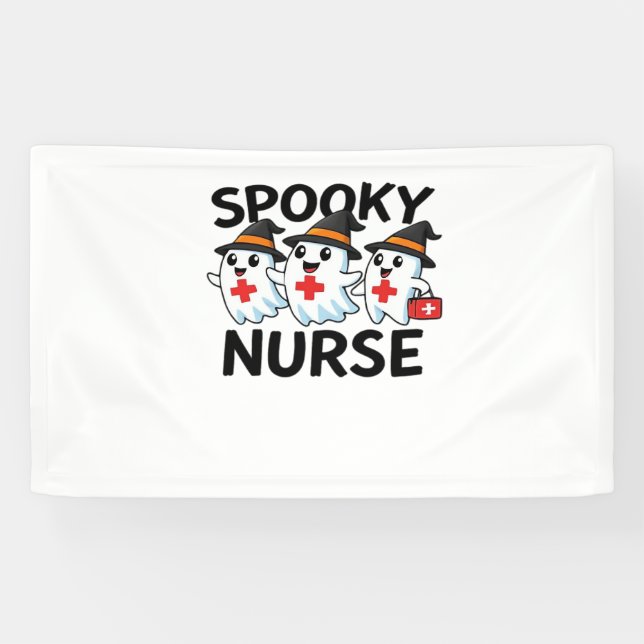 Cute Halloween Nurse Ghosts Cartoon Classic T-Shir Banner (Horizontal)