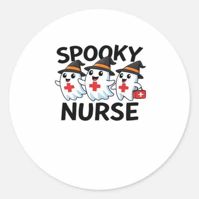 Cute Halloween Nurse Ghosts Cartoon Classic T-Shir Classic Round Sticker (Front)