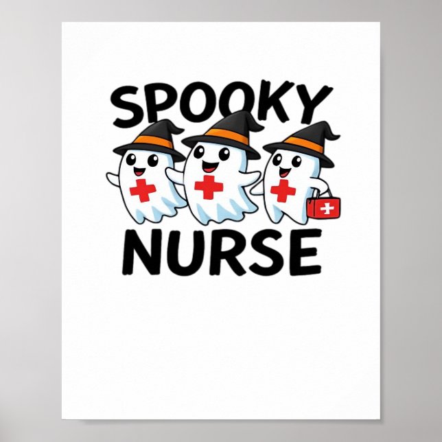Cute Halloween Nurse Ghosts Cartoon Classic T-Shir Poster (Front)