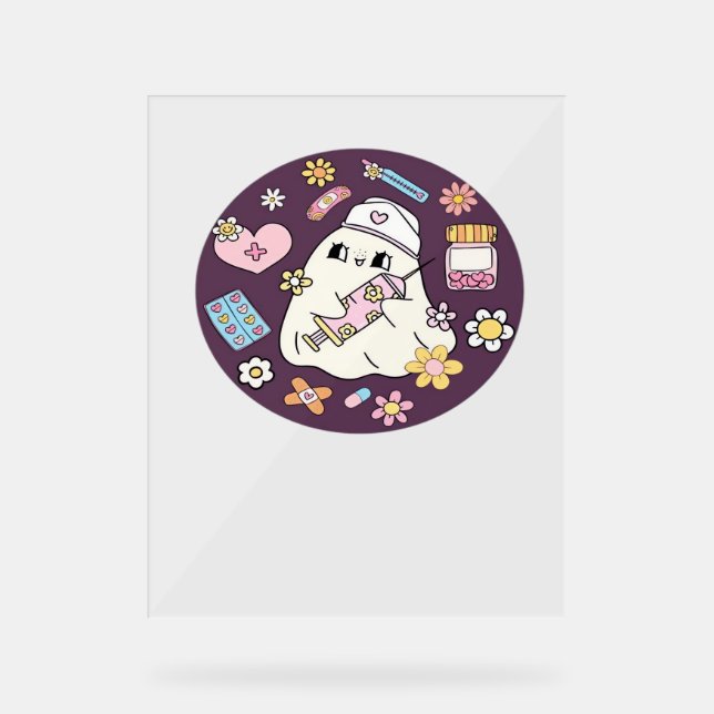 Cute Halloween Nurse Oversized T-Shirt Acrylic Sign (Front)