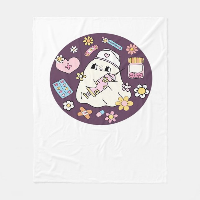 Cute Halloween Nurse Oversized T-Shirt Fleece Blanket (Front)