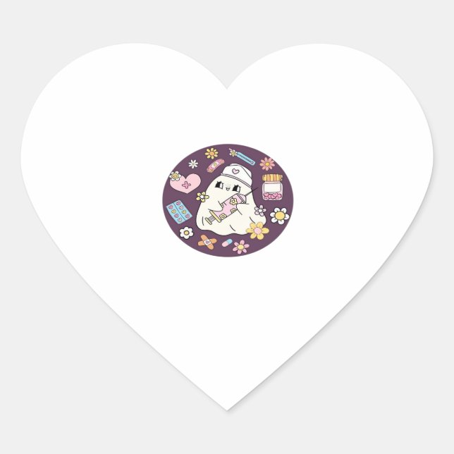 Cute Halloween Nurse Oversized T-Shirt Heart Sticker (Front)