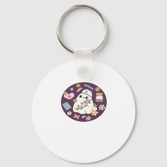 Cute Halloween Nurse Oversized T-Shirt Key Ring (Front)